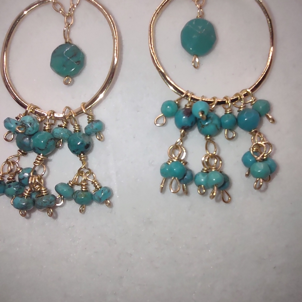 Chic Gold and Turquoise Dangle Earrings - Picture 4 of 5